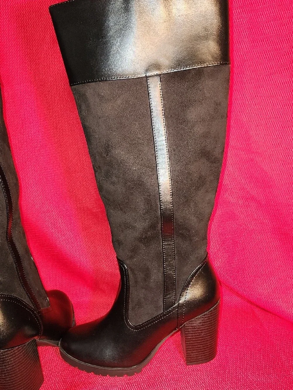 Classic Black Right At the-Knee Leather & Suede Boots